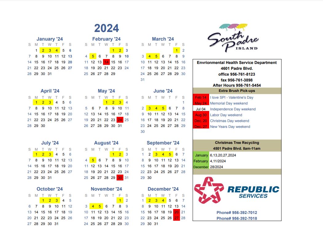 Brush pick up Public Calendars 2024