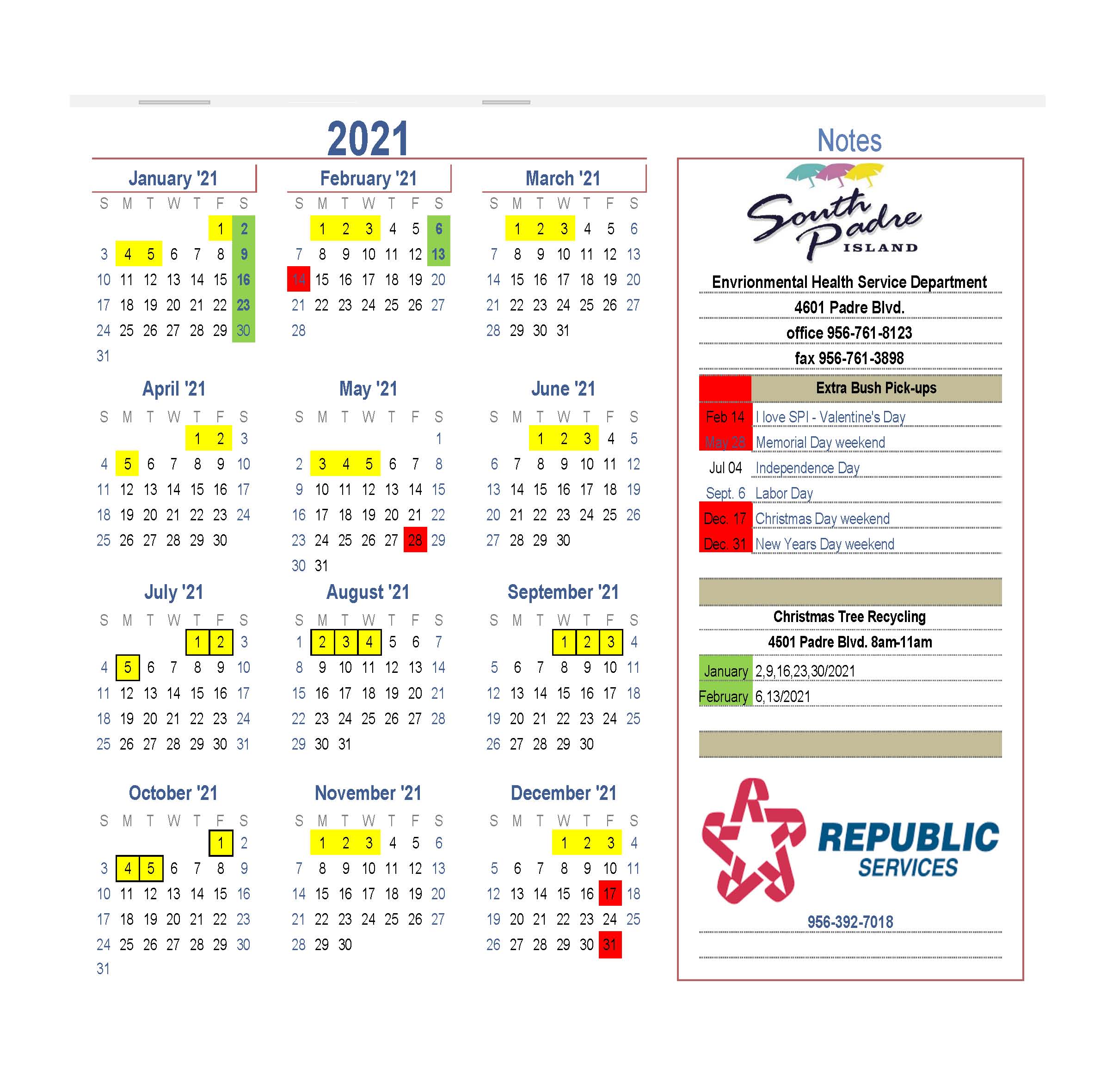 Brush And Bulky 2022 Schedule Brush & Bulky Pick Up / South Padre Island, Texas