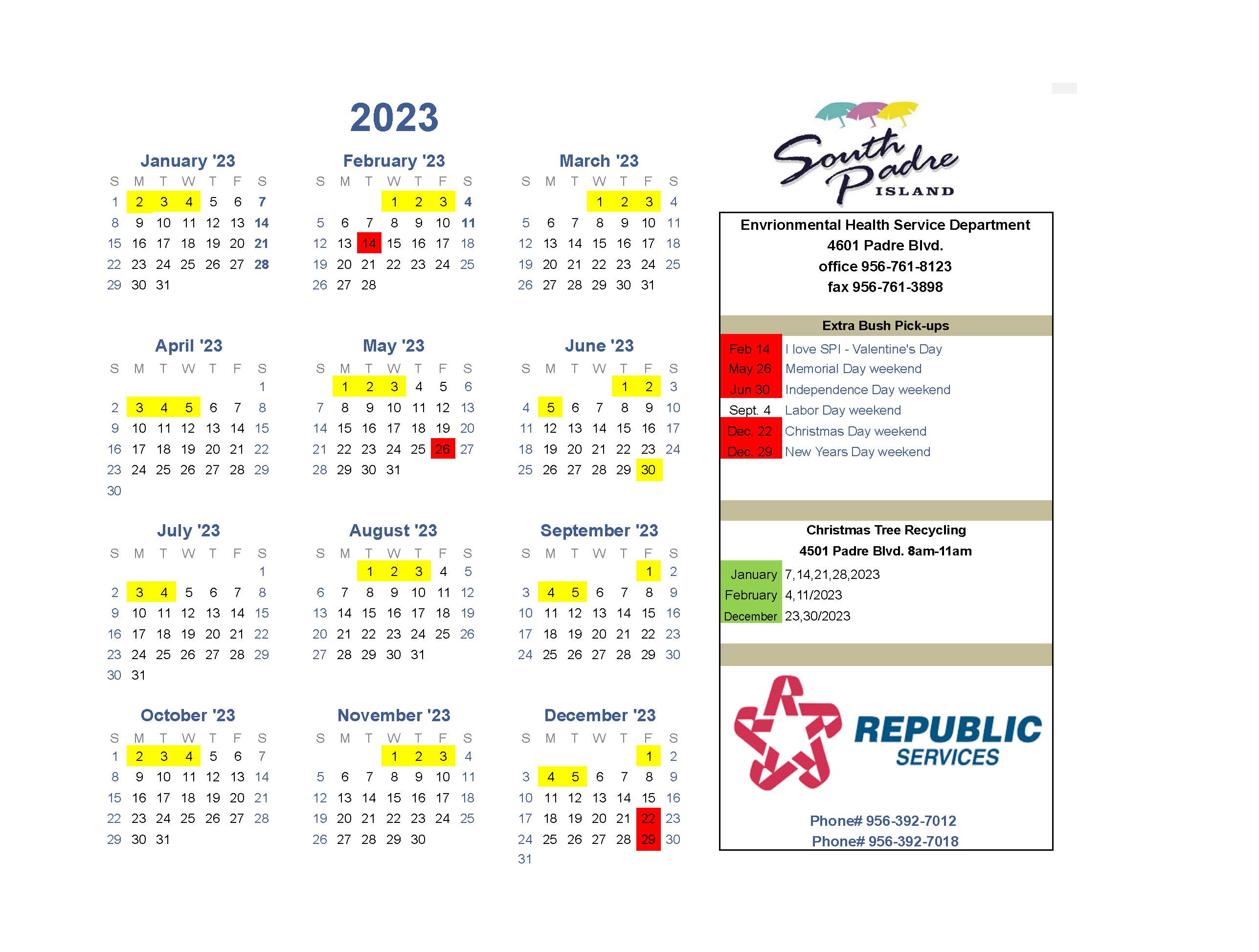 Brush and Bulky Item Calendar 2023